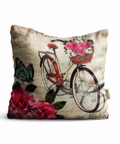 Kırlent Kılıfı 42x42cm Dekoratif Kırlent Yastık Kılıfı Çiçekli Bisiklet Modeli Krm 19