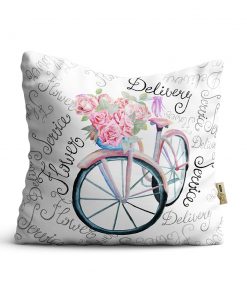 Kırlent Kılıfı 42x42cm Dekoratif Kırlent Yastık Kılıfı Yeni Sezon Çiçekli Bisikletli Modeli Bf 14