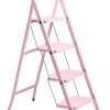 Perilla 4 Basamaklı Katlanır Metal Merdiven Toz Pembe Renkli Boyalı