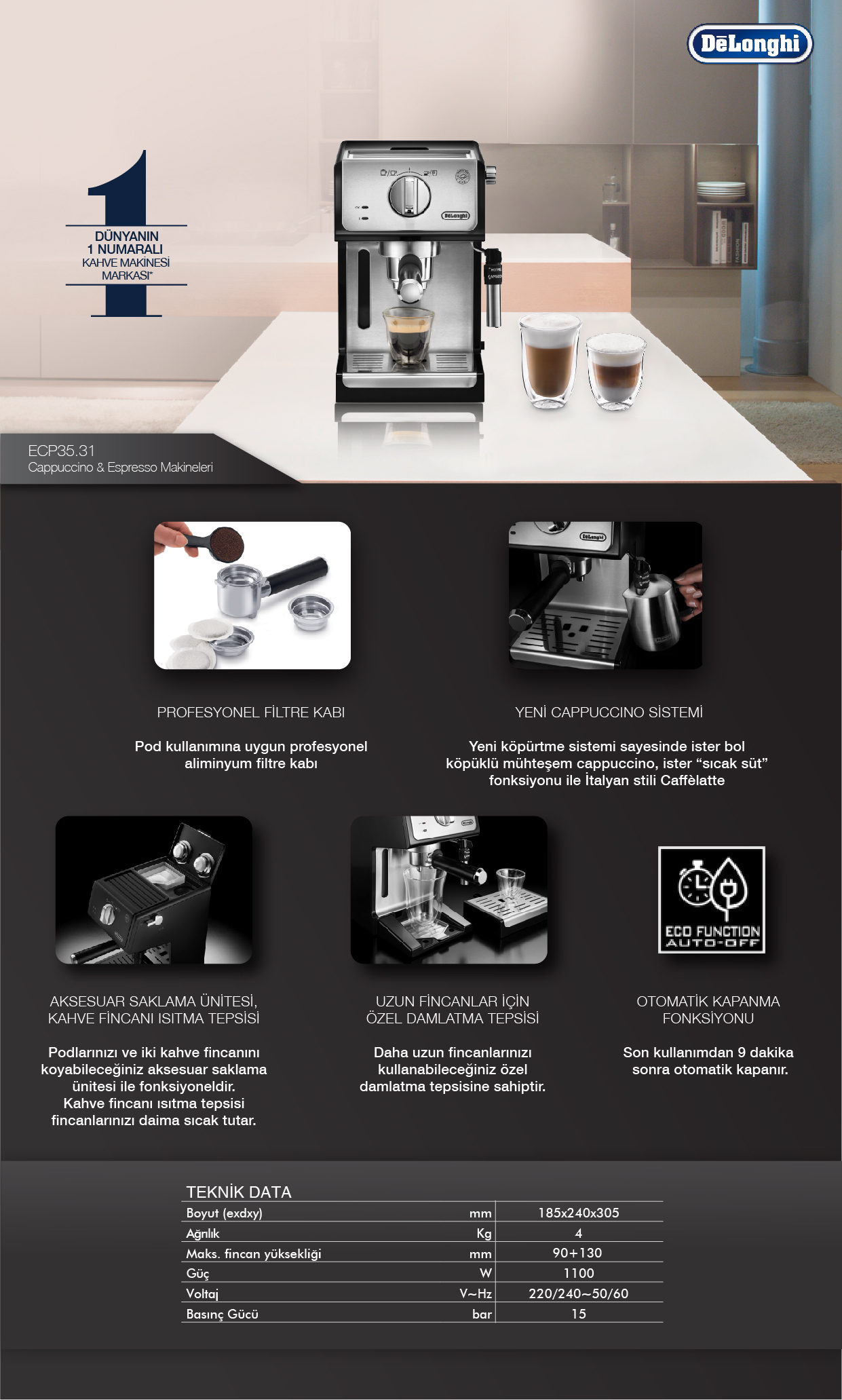 Delonghi Espresso Yapma Makinesi ECP 35.31 Espresso Makinesi