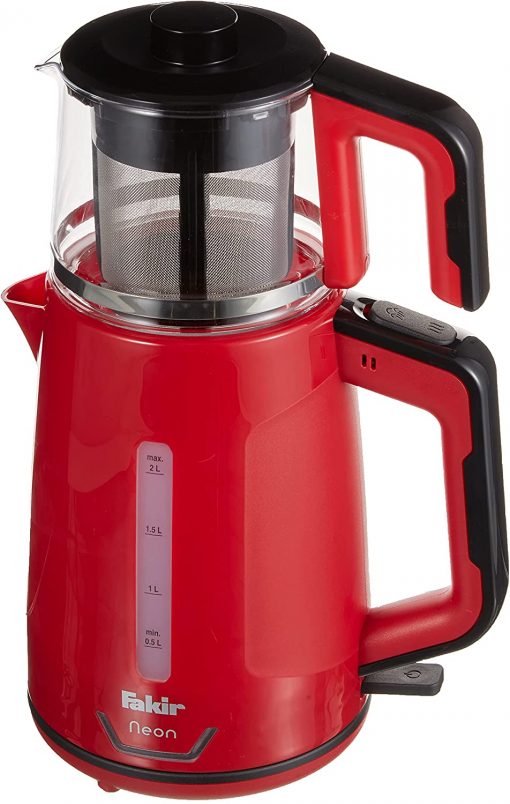 Fakir Çay Makinesi Neon 1800 W Cam Demlikli Çay Makinesi Kırmızı Siyah
