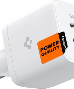 Spigen 45W USB-C 2 Port Mini Adaptör Samsung PPS 2.0 Şarj Isı Düşürücü GaN Hızlı Şarj Aleti iPhone & Android & iPad & MacBook Type-C PE2105 White - ACH03717