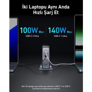 Anker Prime 749 240W 4 Port GaN Şarj Cihazı - USB-C Hızlı Telefon Tablet Macbook Masa Üstü Şarj Aleti + 240W Type-C Şarj Cihazı - Görsel 3