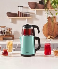 Karaca Tea Glass 2 In 1 Çelik Çay Makinesi ve Kettle Blue