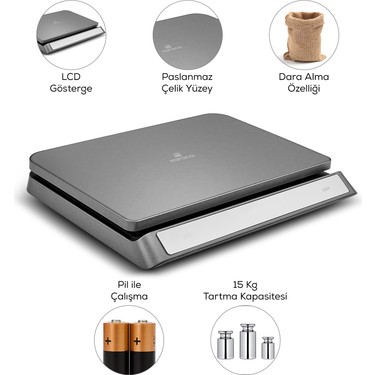 Karaca x Refika’dan Mutfak Tartısı Gastro Scale Inox 15 kg Kapasite - Görsel 4