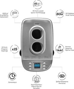 Hamur Yoğurma ve Ekmek Yapma Makinesi Çift Bıçaklı Inox Siyah